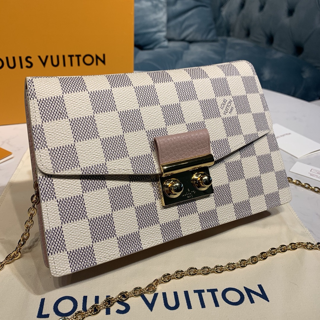 Louis Vuitton CROISETTE CHAIN WALLET Handbag Damier Azur N60357 